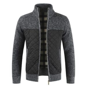 Men's Quilted Detail Zipper Cardigan