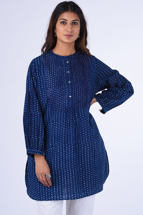 Dharan Bundki Kurti Blue Block Printed Top