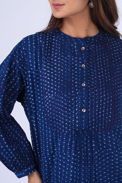 Dharan Bundki Kurti Blue Block Printed Top - Image 4