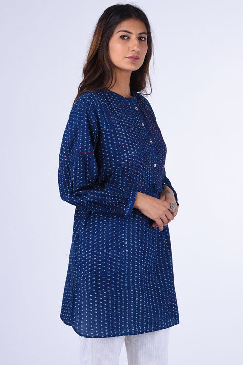 Dharan Bundki Kurti Blue Block Printed Top - Image 2