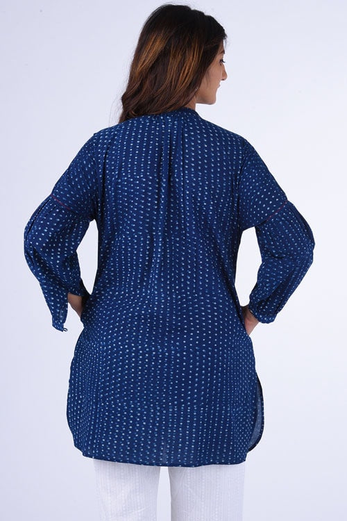 Dharan Bundki Kurti Blue Block Printed Top - Image 6