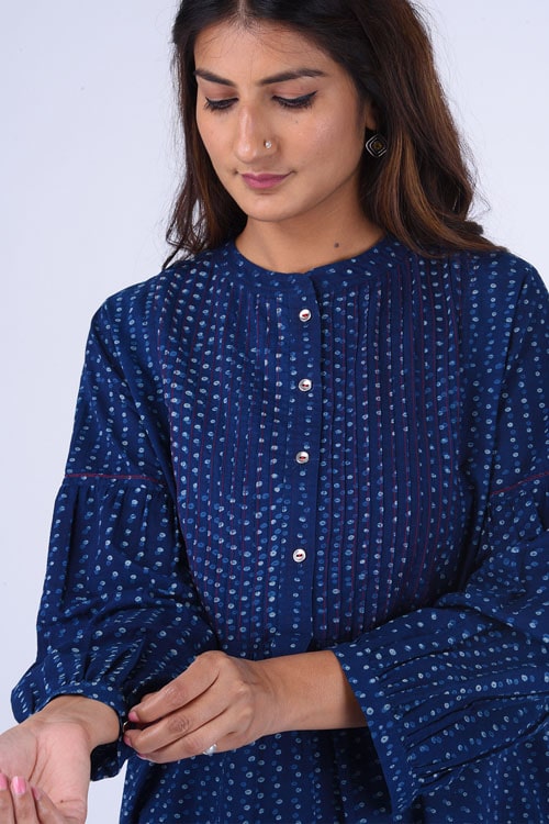 Dharan Bundki Kurti Blue Block Printed Top - Image 5