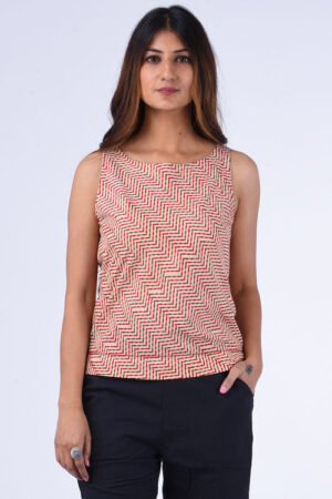 Dharan  Sleeveless Crop Top  Fawn Block Printed Top