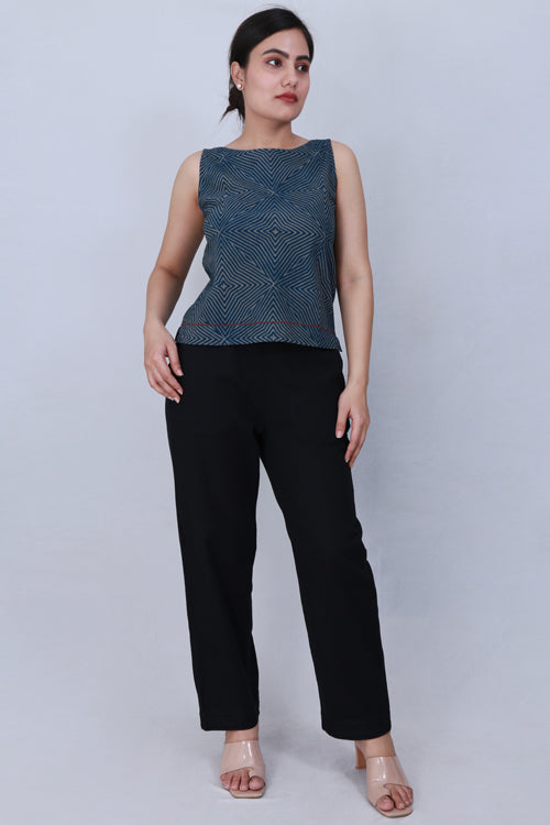 Dharan 'Crop Top' Indigo Block Printed Top - Image 3