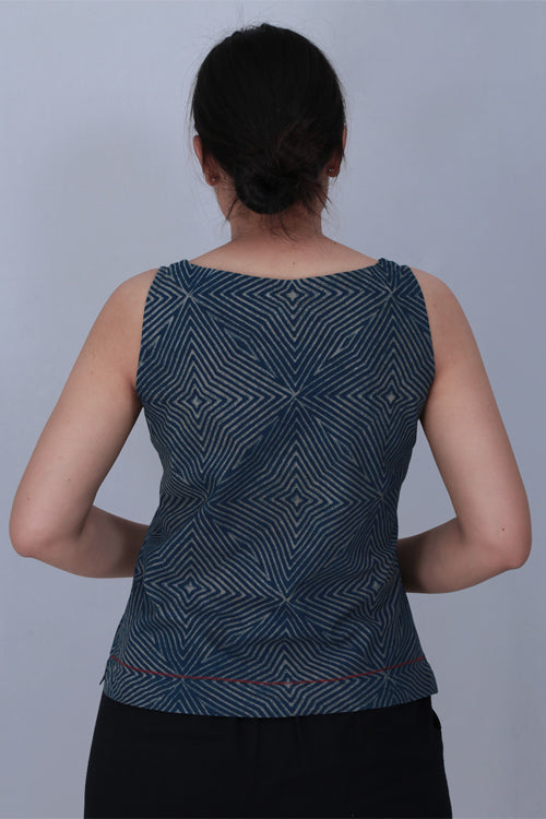 Dharan 'Crop Top' Indigo Block Printed Top - Image 5