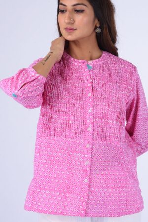 Dharan Dilli Top Pink Block Printed Top