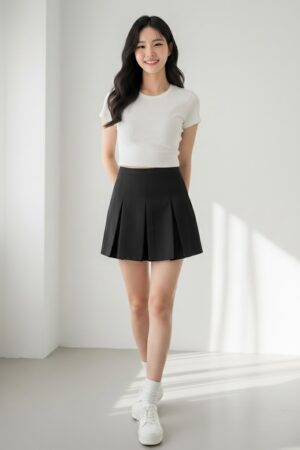Berrylush Women Black Solid High Rise A-Line Pleated Mini Skirt
