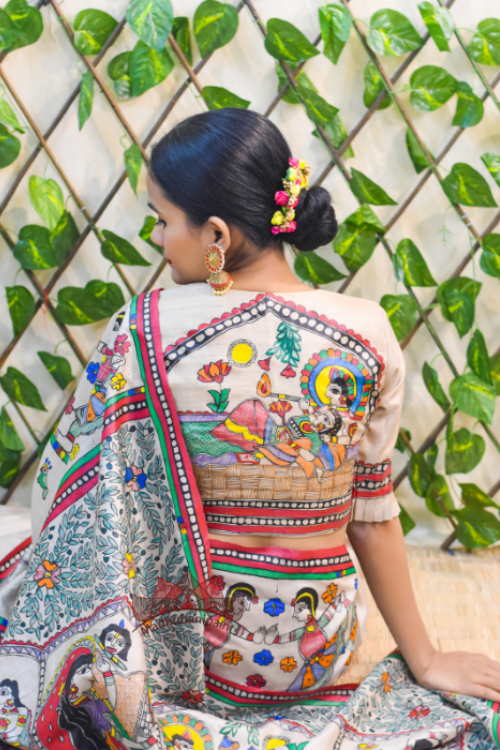 NANDGOPALA RADHA Handpainted Madhubani Tussar Silk Blouse Madhubani Paints - Image 2