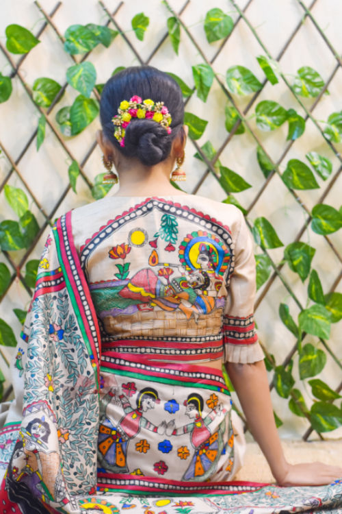 NANDGOPALA RADHA Handpainted Madhubani Tussar Silk Blouse Madhubani Paints - Image 3