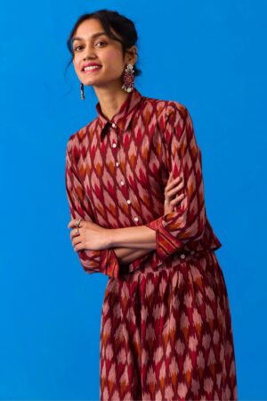 Okhai Colossal Hand-Embroidered Mirrorwork Pure Cotton Ikkat Top and Pants Set