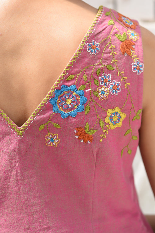 Rangsutra Cheenth Sleeveless Pink Blouse With Pucca Embroidery - Image 2