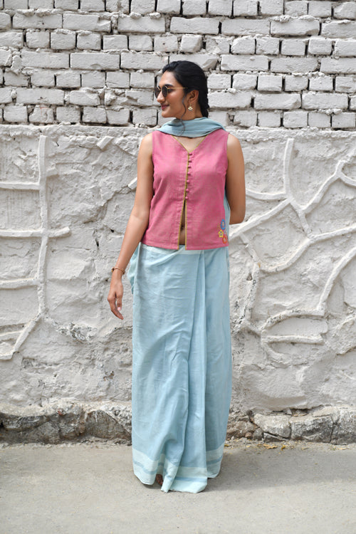 Rangsutra Cheenth Sleeveless Pink Blouse With Pucca Embroidery - Image 6