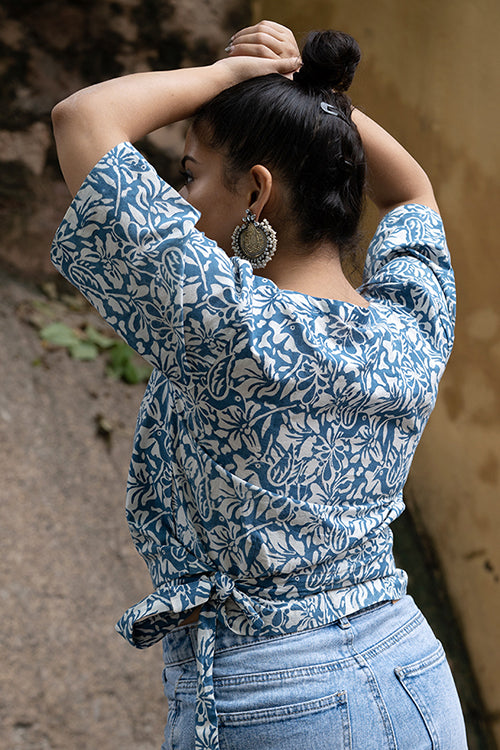 Creative Bee 'Placid' Natural Dyed Block Printed Wrap Top - Image 3