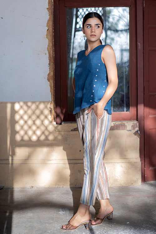 Creative Bee 'CALM' Handwoven Natural Dyed Indigo Cotton Sleeveless Top - Image 3