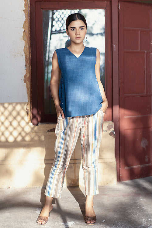 Creative Bee 'CALM' Handwoven Natural Dyed Indigo Cotton Sleeveless Top - Image 5