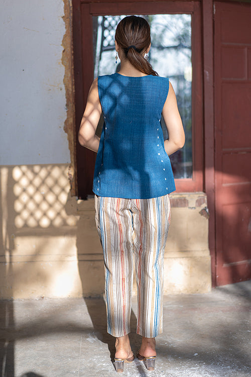 Creative Bee 'CALM' Handwoven Natural Dyed Indigo Cotton Sleeveless Top - Image 2