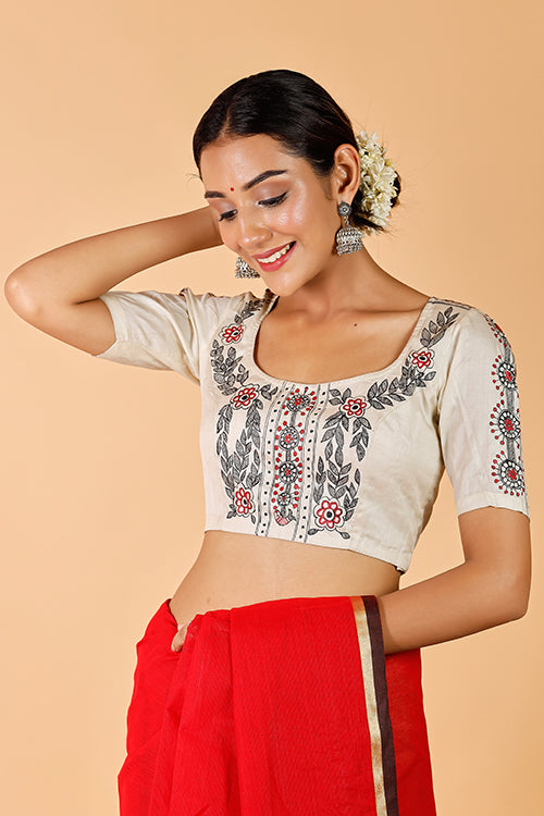 Gubbaro Handpainted Madhubani Sunflower Blouse - Image 3
