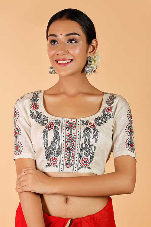 Gubbaro Handpainted Madhubani Sunflower Blouse - Image 2