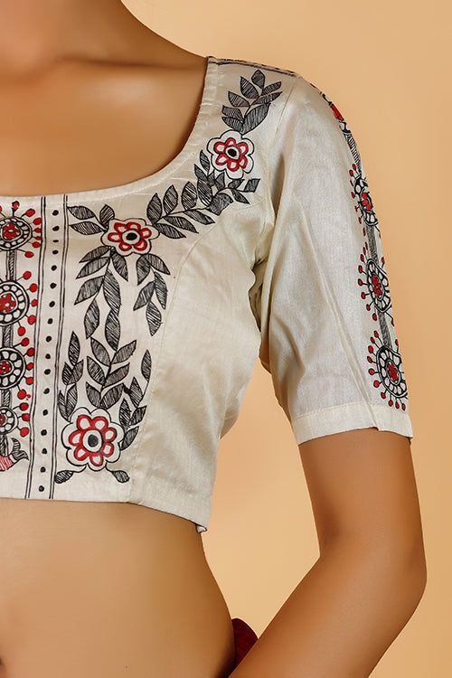 Gubbaro Handpainted Madhubani Sunflower Blouse - Image 5