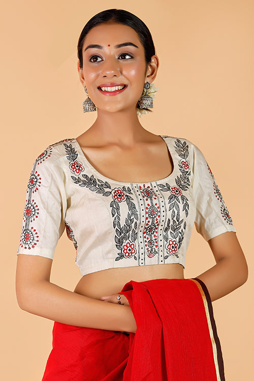 Gubbaro Handpainted Madhubani Sunflower Blouse - Image 6