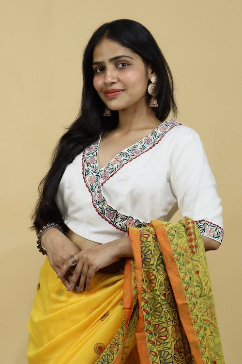 Diorama Designs Madhubani Hand-Painted Angrakha Blouse - Image 5