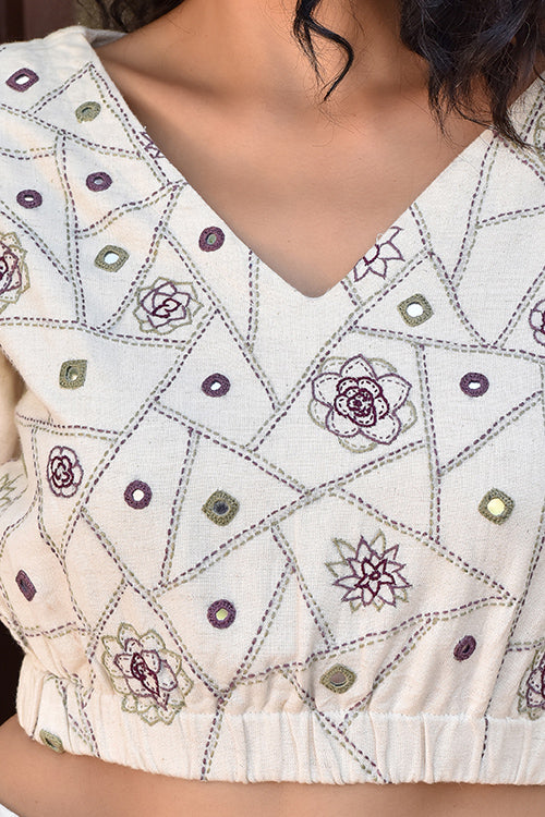 Okhai 'Violet''s Wild' Pure Cotton Embroidered Crop Top - Image 2