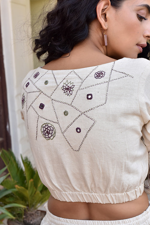 Okhai 'Violet''s Wild' Pure Cotton Embroidered Crop Top - Image 3