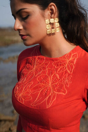 Okhai Marigolds Hand-Embroidered and Beadwork Pure Cotton Blouse