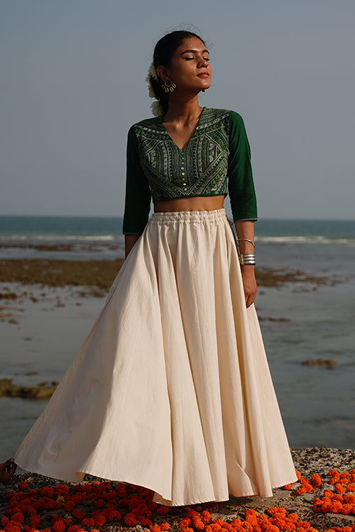 Okhai Lush Canopy Hand-Embroidery and Mirrorwork Pure Cotton Green Blouse - Image 7