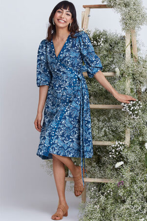 Okhai 'Sea Life' Hand Block Printed Pure Cotton Wrap Dress