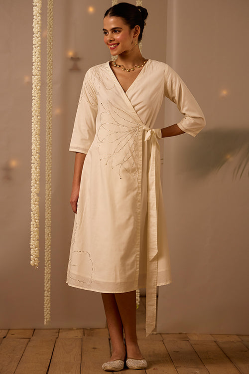 Okhai Lumiere Mukaish and Khaat Bharat work Wrap Dress