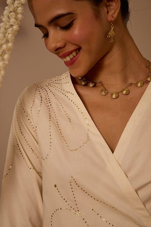 Okhai Lumiere Mukaish and Khaat Bharat work Wrap Dress - Image 7