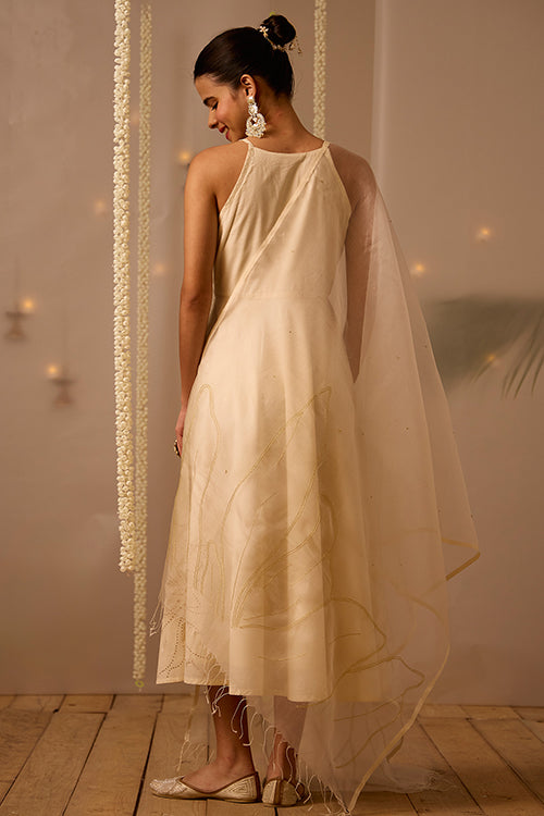 Okhai Embellish Mukaish and Khaat Bharat work Dress with Dupatta - Image 4