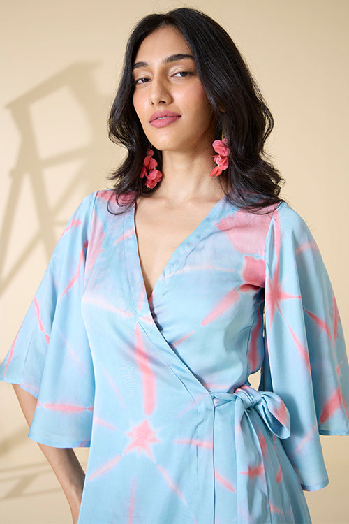 Okhai Athens Tie-and-Dye Modal Silk Wrap Dress - Image 4
