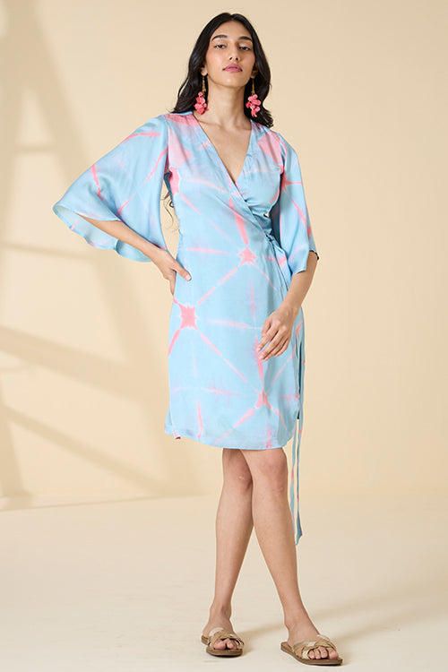 Okhai Athens Tie-and-Dye Modal Silk Wrap Dress - Image 3