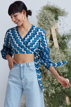 Okhai 'Willow' Hand Block Printed Pure Cotton Wap Top