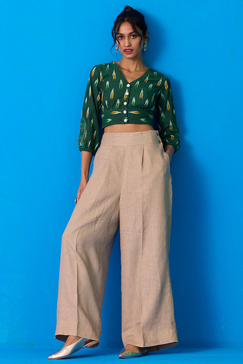 Okhai Verdine Hand-Embroidered Mirrorwork Pure Cotton Ikkat Green Top - Image 5