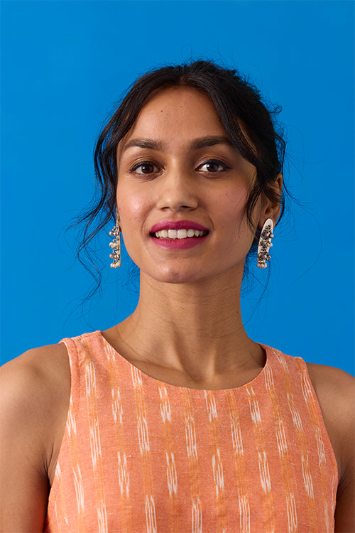 Okhai Apricot Hand-Embroidered Pure Cotton Ikkat Peach Top - Image 5