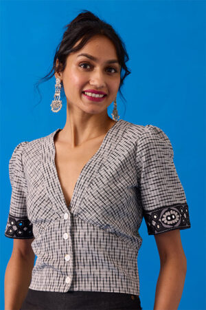 Okhai Pasapali Hand-Embroidery and Mirror Work Ikkat Pure Cotton Top