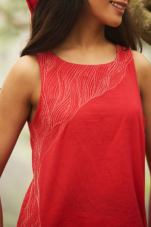 Okhai Twilight Hand-Embroidered Pure Cotton Sleeveless Top - Image 2