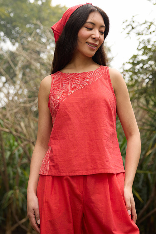 Okhai Twilight Hand-Embroidered Pure Cotton Sleeveless Top