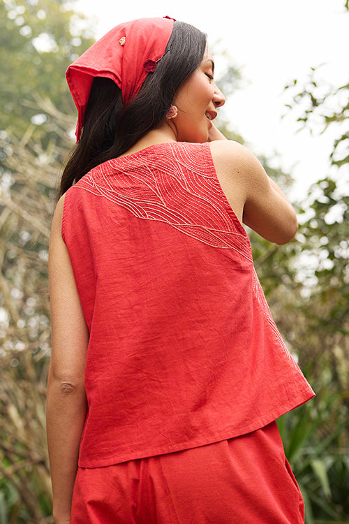 Okhai Twilight Hand-Embroidered Pure Cotton Sleeveless Top - Image 5