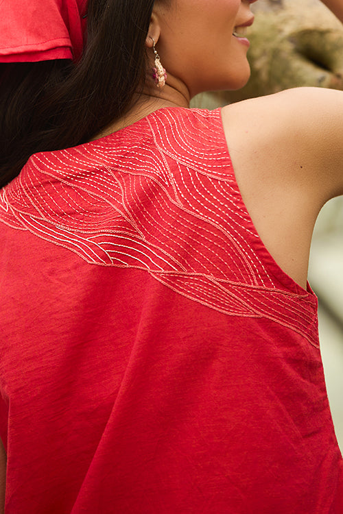 Okhai Twilight Hand-Embroidered Pure Cotton Sleeveless Top - Image 6