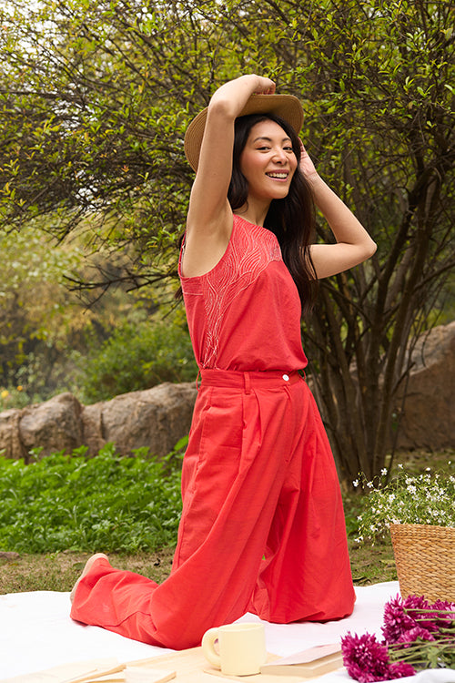 Okhai Twilight Hand-Embroidered Pure Cotton Sleeveless Top - Image 8
