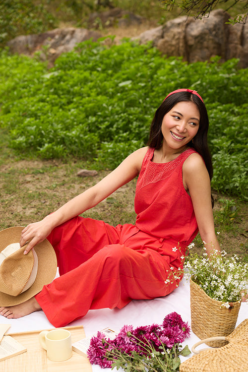 Okhai Twilight Hand-Embroidered Pure Cotton Sleeveless Top - Image 9
