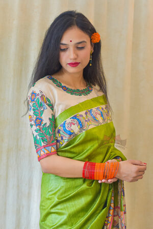 Madhubani Paints Handpainted Madhubani RADHA SANG KRISHNA Tussar Silk Blouse