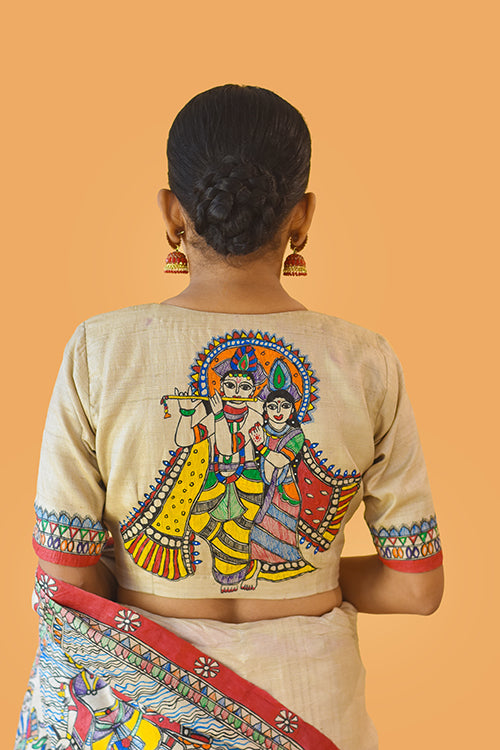 Madhubani Paints Handpainted Madhubani 'Vishnu Avatar' Tussar Silk Blouse - Image 2