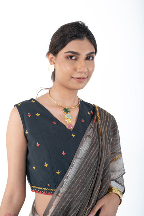 Rangsutra Shifrah Soof Embroidered Black Sleeveless Blouse - Image 11