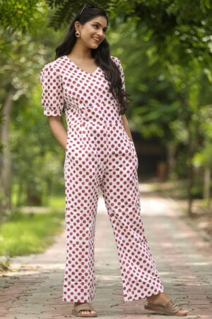 Sooti Syahi Cranberries Hand Block Printed  Jumpsuit