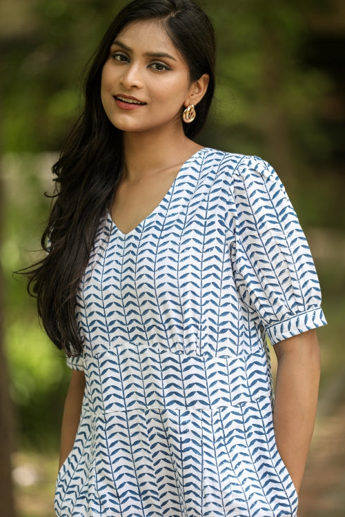 Sooti Syahi Blue Leaves Hand Block Printed Jumpsuit - Image 2